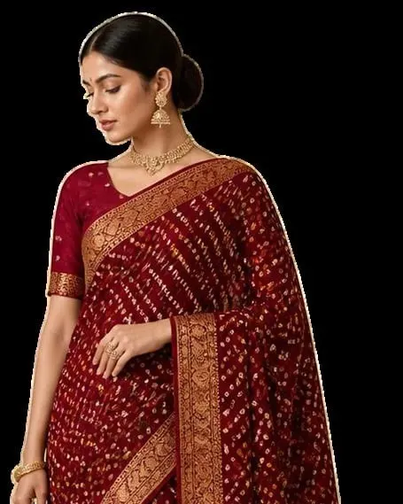Bandhani saree, maroon